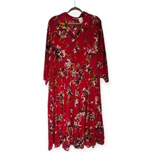Womens CW Classics Pink Floral 100% Rayon Long 3/4 Sleeve Dress Size 1X